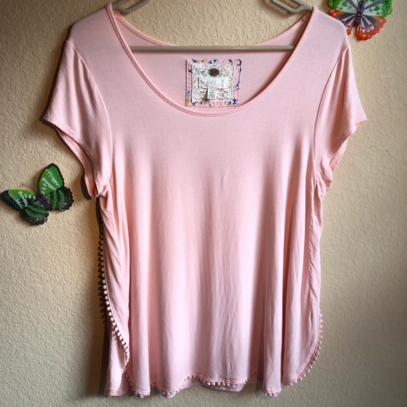 Cupio Tops - Cupio Blouse with PomPom trim detail on front and sides, Pink, Large, pre-owned